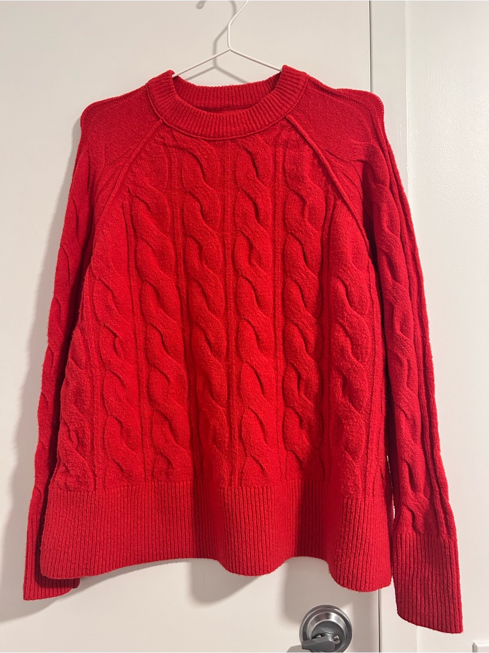 aerie Red Cable-Knit Crewneck Sweater